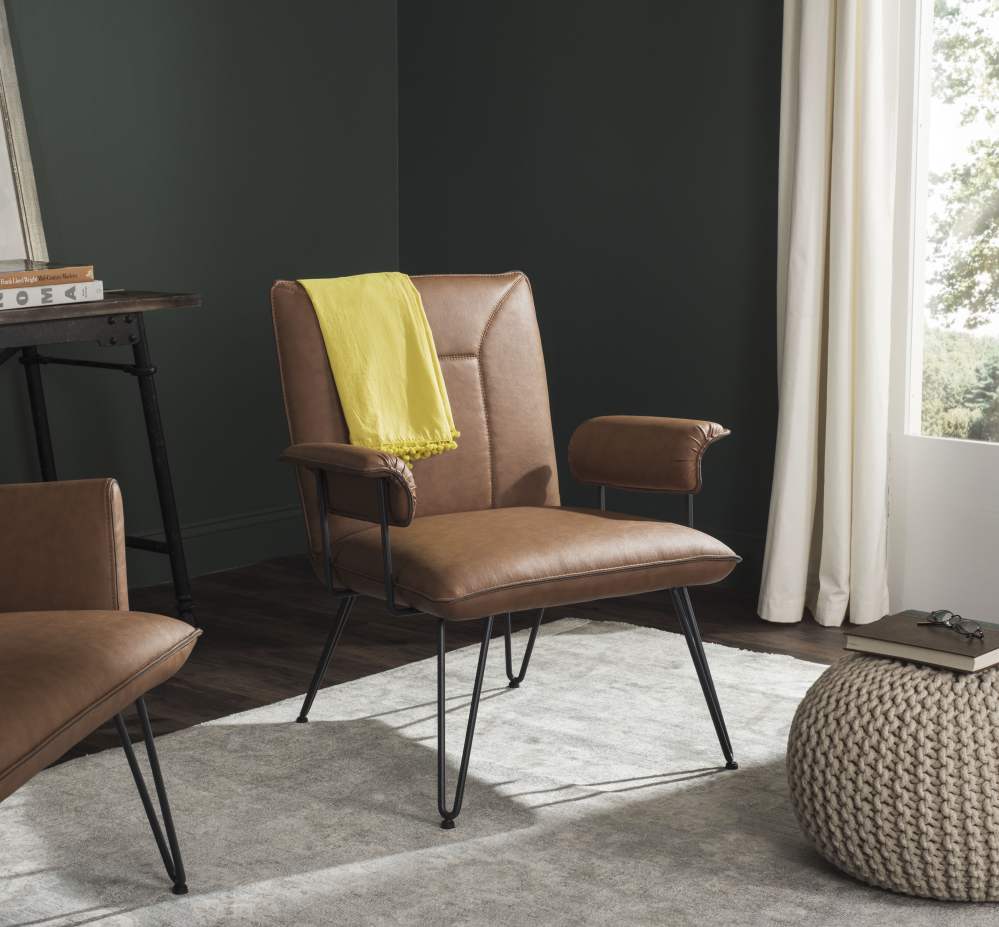 Safavieh Johannes 17.3"H Mid Century Modern Leather Arm Chair