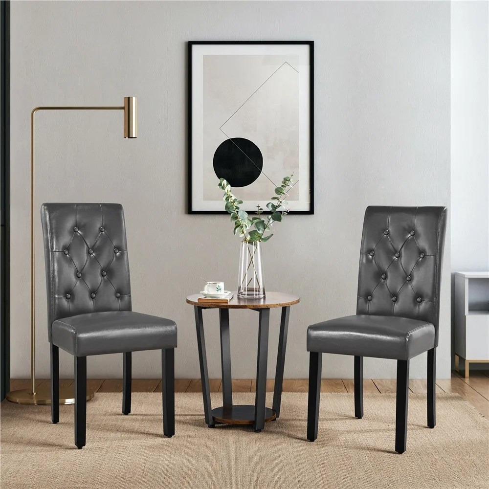 Alden Design Modern Tufted Padded Dining Chair with Tall Back, Set of 2, Gray - Image 7