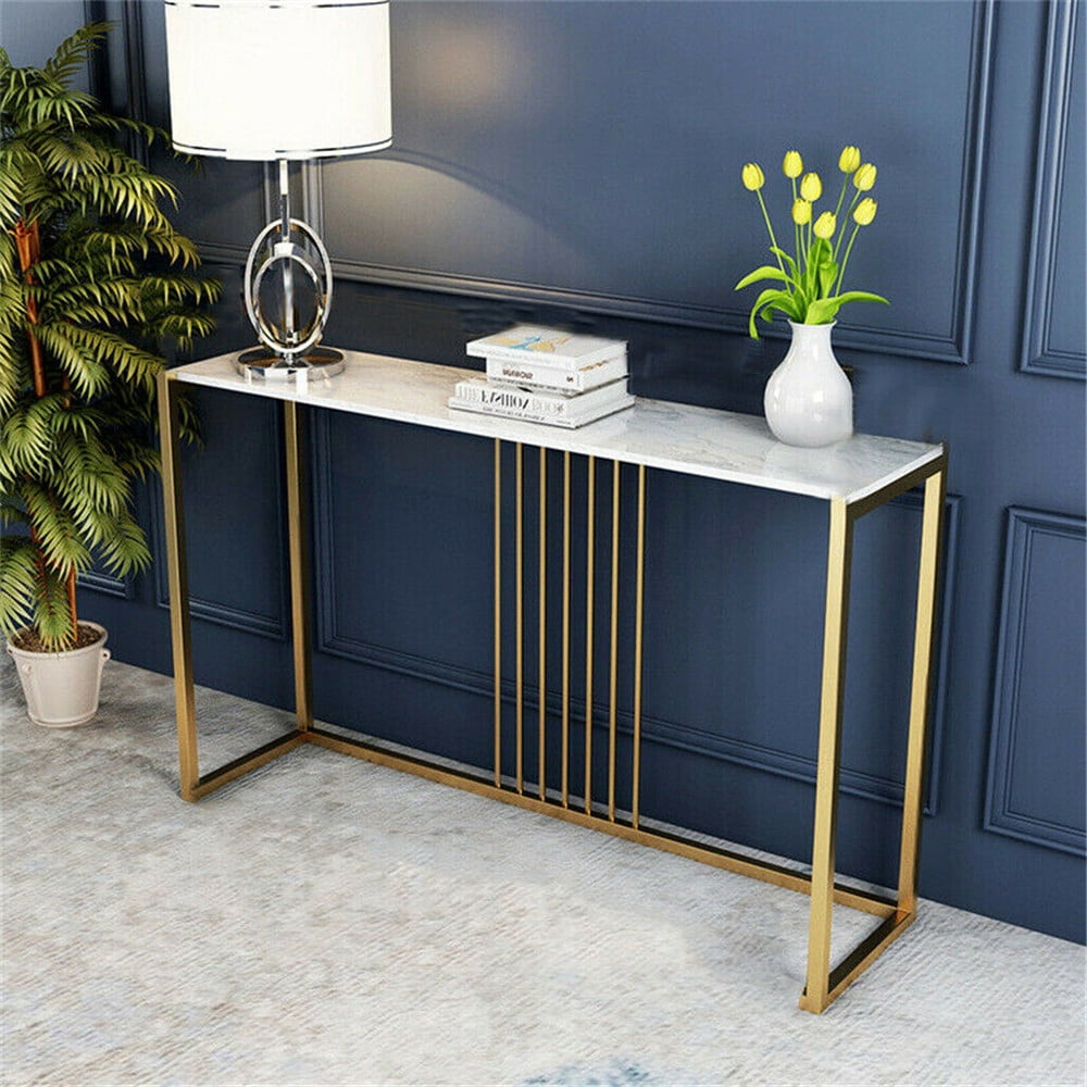 Wisfor Sintered Stone Console Table Slim Narrow Hallway Tablefor Living Room Entryway , White 39.4x11.8x30.9in