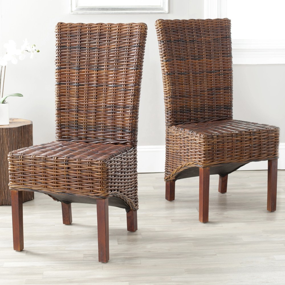 SAFAVIEH Ridge Bohemian Rattan Solid Dining Parsons Chair, Croco (Set of 2) - Image 4