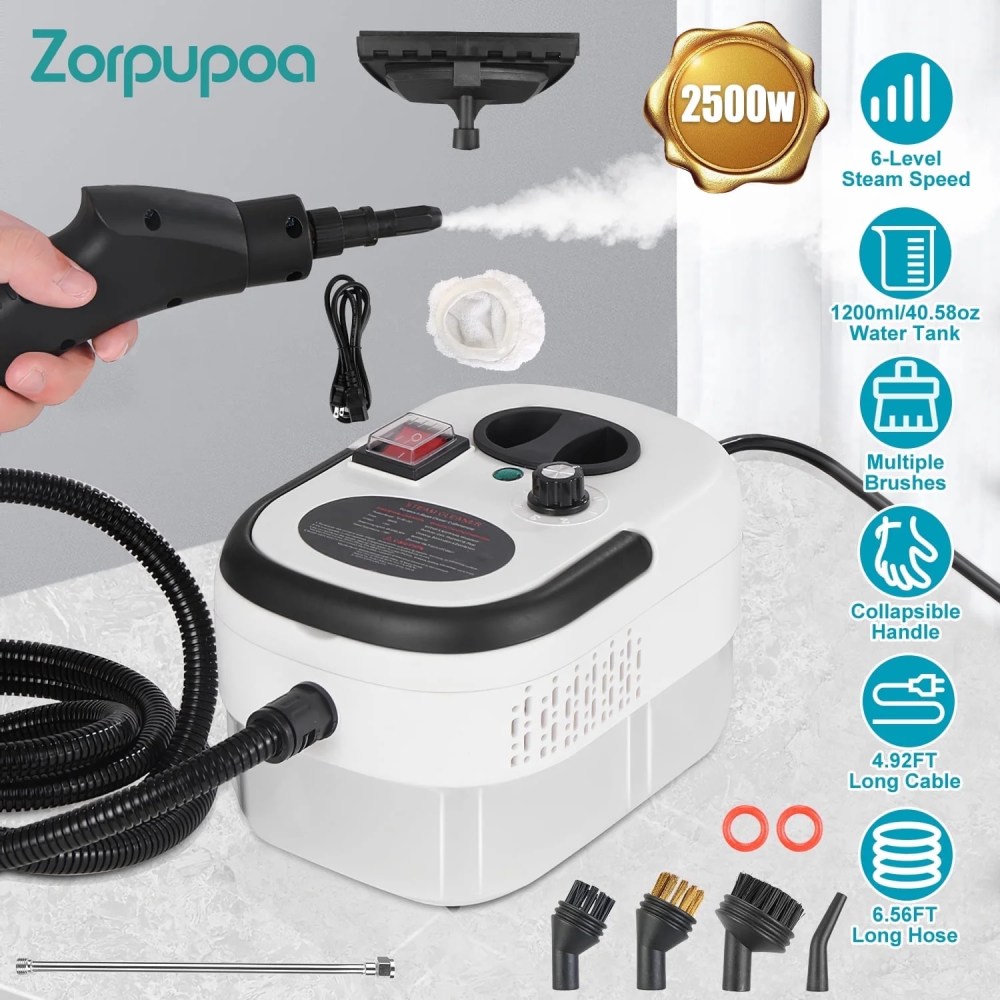 Zorpupoa 2500W Handheld Steamer Cleaner 2500W Powerful High Temp Steamer Clean Machine for Car Detailing Couch Floor Tile Microwave Mattress Bed Bugs Windows