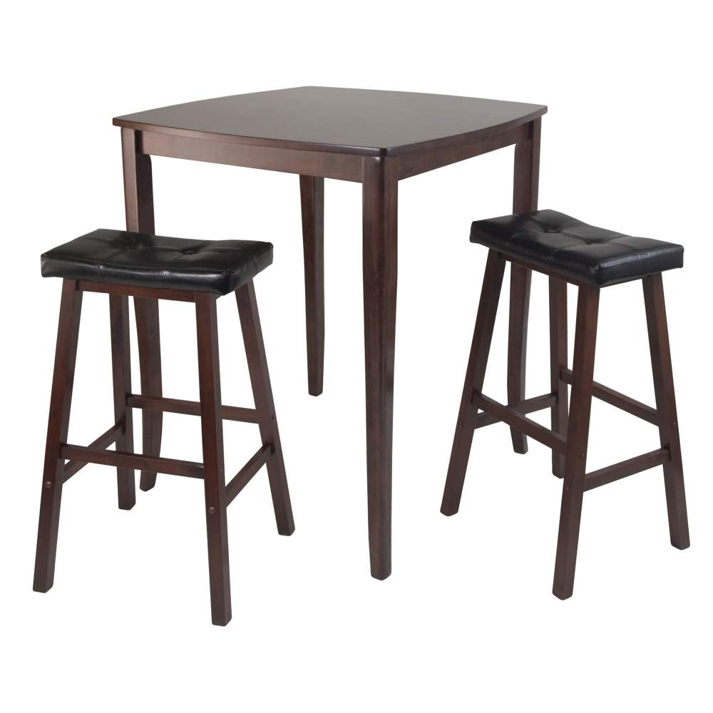 Winsome Wood Inglewood 3-Pc Dining Set,High Table & 2 Cushioned Saddle Seat Bar Stools,Walnut Finish