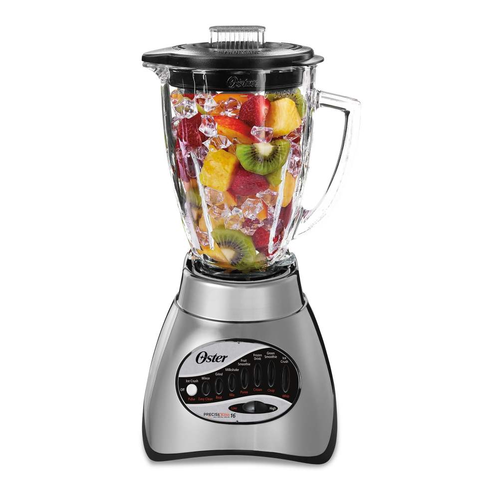 Oster Classic Series 16-Speed Blender Plus Food Chopper,Glass Jar,Brushed Nickel
