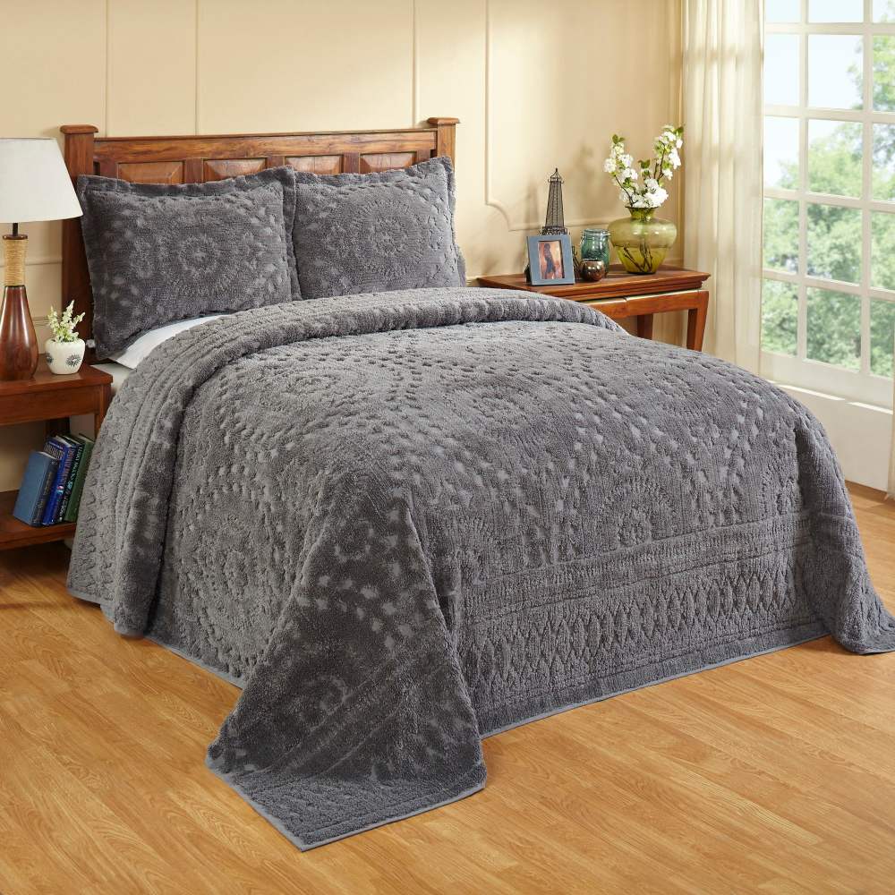 Better Trends 102" x 110" Bedspread For Queen Size Bed 100 Cotton Soft & Breathable Bedding Luxurious Medallion Design, Machine Washable (Gray) Rio Collection