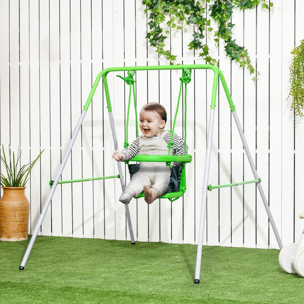 Outsunny Toddler Swing Set with Metal Stand,  Safety Seat Belt,  Baby Swing Set for Kids Aged 6-36 Months,  Green