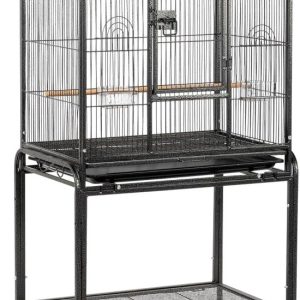 53-inch Bird Cage with Wheels, Durable Wrought Iron Parakeet Cage with Slide Out Tray, Black Bird Cages for Parakeets/Lovebird/Cockatiels/Budgies and Other Small/Medium Birds (Large-53 inch)