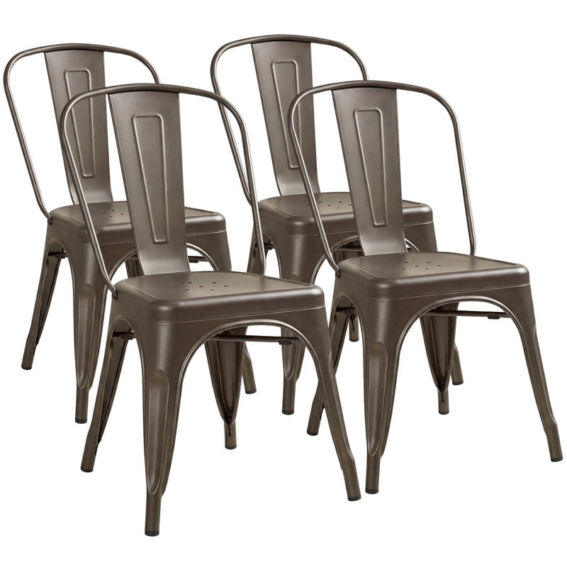 Lacoo Metal Dining Chair Indoor-Outdoor Use Stackable Classic Trattoria Chair Chic Dining Bistro Cafe Side Metal Chairs Set of 4,Gunmetal
