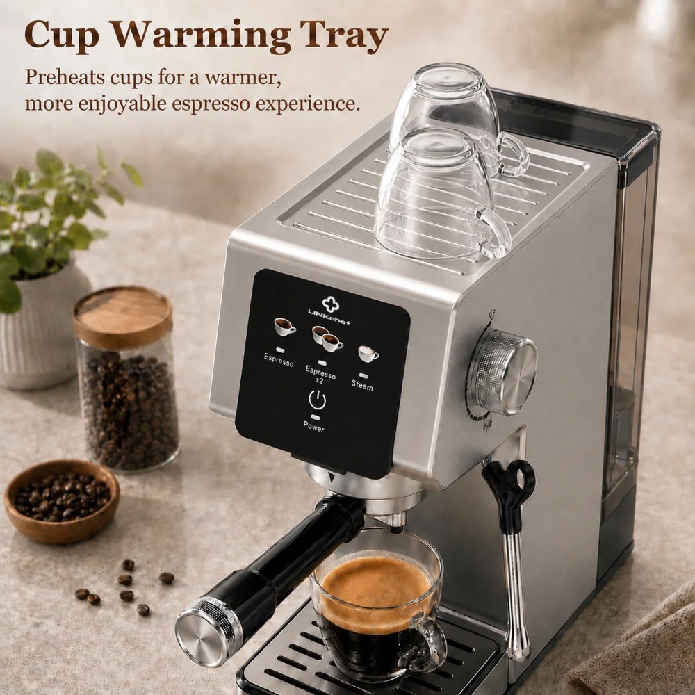 LINKChef 20-Bar Espresso Machine with Automatic Steam Wand,1300W Professional Espresso Maker,40 oz Removable Water Tank,Single & Double Shot - Image 8