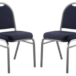 (Pack of 2) NPS 9200 Series Premium Fabric Upholstered Stack Chair,Midnight Blue Seat/Silvervein Frame