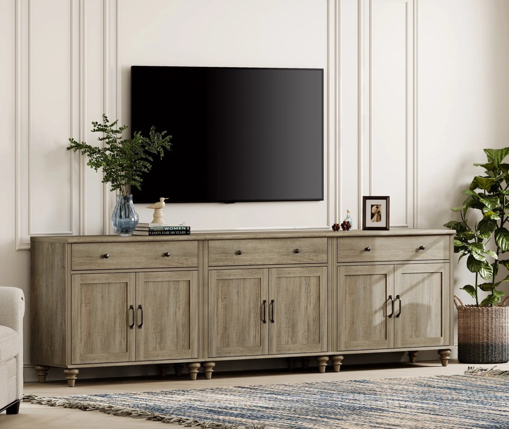 Wash Gray Farmhouse TV Stand for 85 inch TV with Drawers & Doors - Image 2