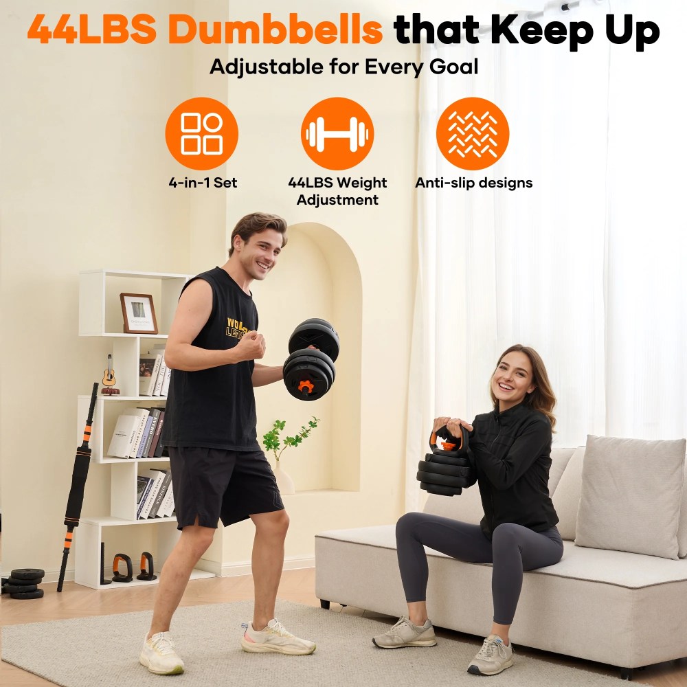 Naipo 44lb Adjustable Dumbbell Set 4 In 1 To Kettlebell Barbell and Push Up Stand Home Gym Weights Dumbbells for Beginners Youth Women Space Saving Workout Equipment - Image 4