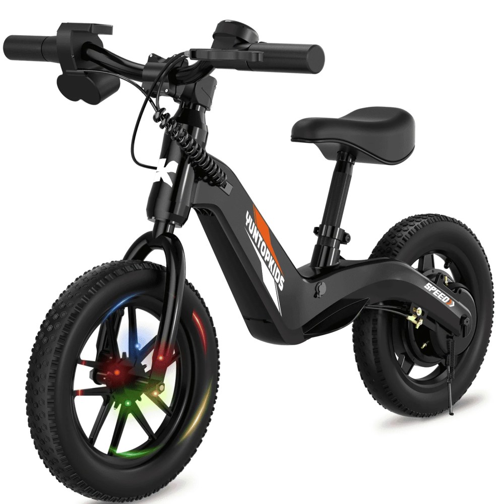 YunTopKids Electric Balance Bike for Kids, 150W Electric Bike for Kids Ages 3" 5 with12 inch Pneumatic Tire, Adjustable Seat, up to 5.6 Miles, Black