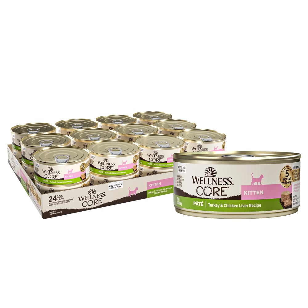 Wellness CORE Pate Kitten Canned Wet Cat Food,  Natural,  Protein Rich,  Grain Free,  Turkey and Chicken Liver Recipe,  5.5 oz,  Pack of 12 Cans