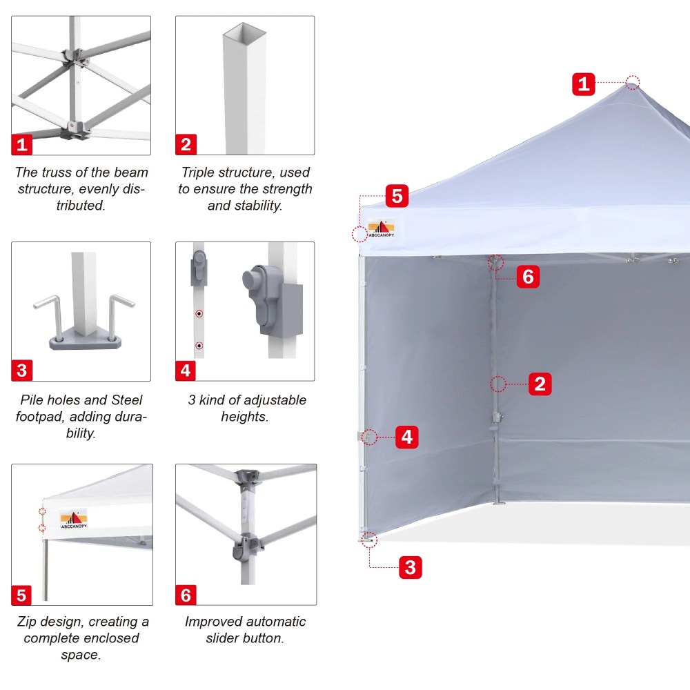 ABCCANOPY 10 ft x 10 ft Metal Pop-Up Commercial Canopy Tent with walls, White - Image 6