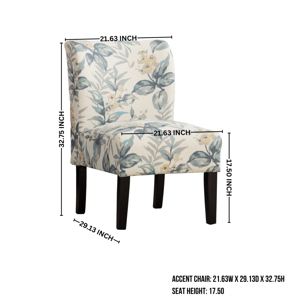 Roundhill Furniture Capa Print Fabric Armless Contemporary Accent Chair in Blue Leaves - Image 9