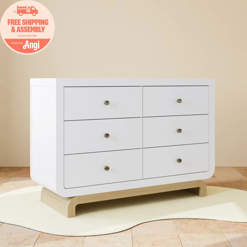Art of Nursery by Storkcraft Santorini 6 Drawer Nursery Double Dresser,White with Driftwood