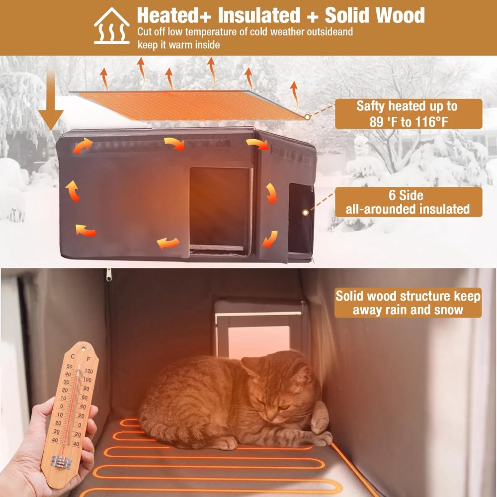MEDEHOO Heated Cat House for Outside Cats Winter, 100 Waterproof Insulated Outdoor Cat Shelter with Heater & Insulated Liner - Image 2