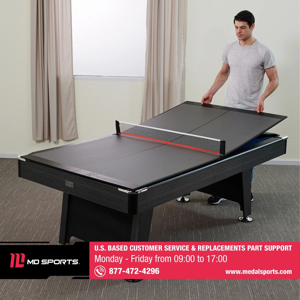 7-ft Table Tennis Conversion Top, 9mm Playfield, Net Included, Gray, and 4 Piece Top Folds for Storage by MD Sports - Image 8
