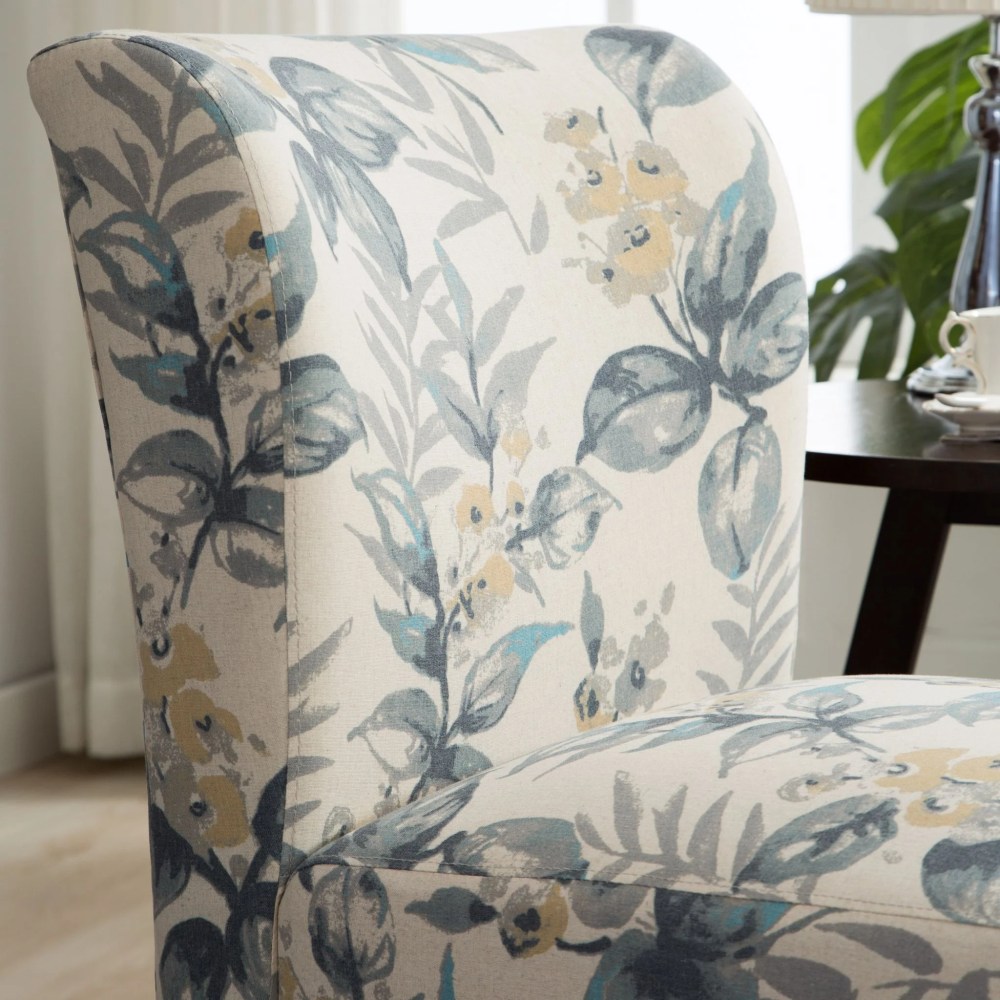 Roundhill Furniture Capa Print Fabric Armless Contemporary Accent Chair in Blue Leaves - Image 4