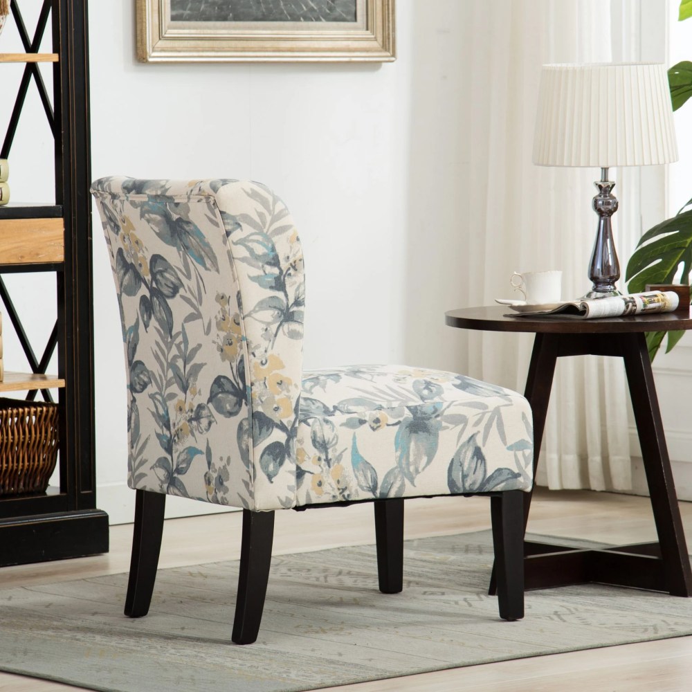 Roundhill Furniture Capa Print Fabric Armless Contemporary Accent Chair in Blue Leaves - Image 6