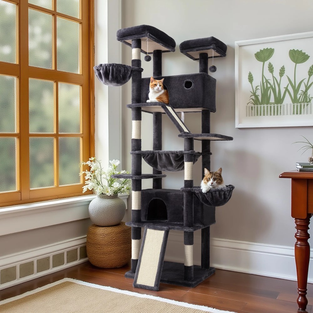 Einfach 81" Multi-Level Tall Cat Tree Tower, Larger Cat Condo with Hammock, Cozy Pussycat Perches, Sisal Scratching Posts, Blue