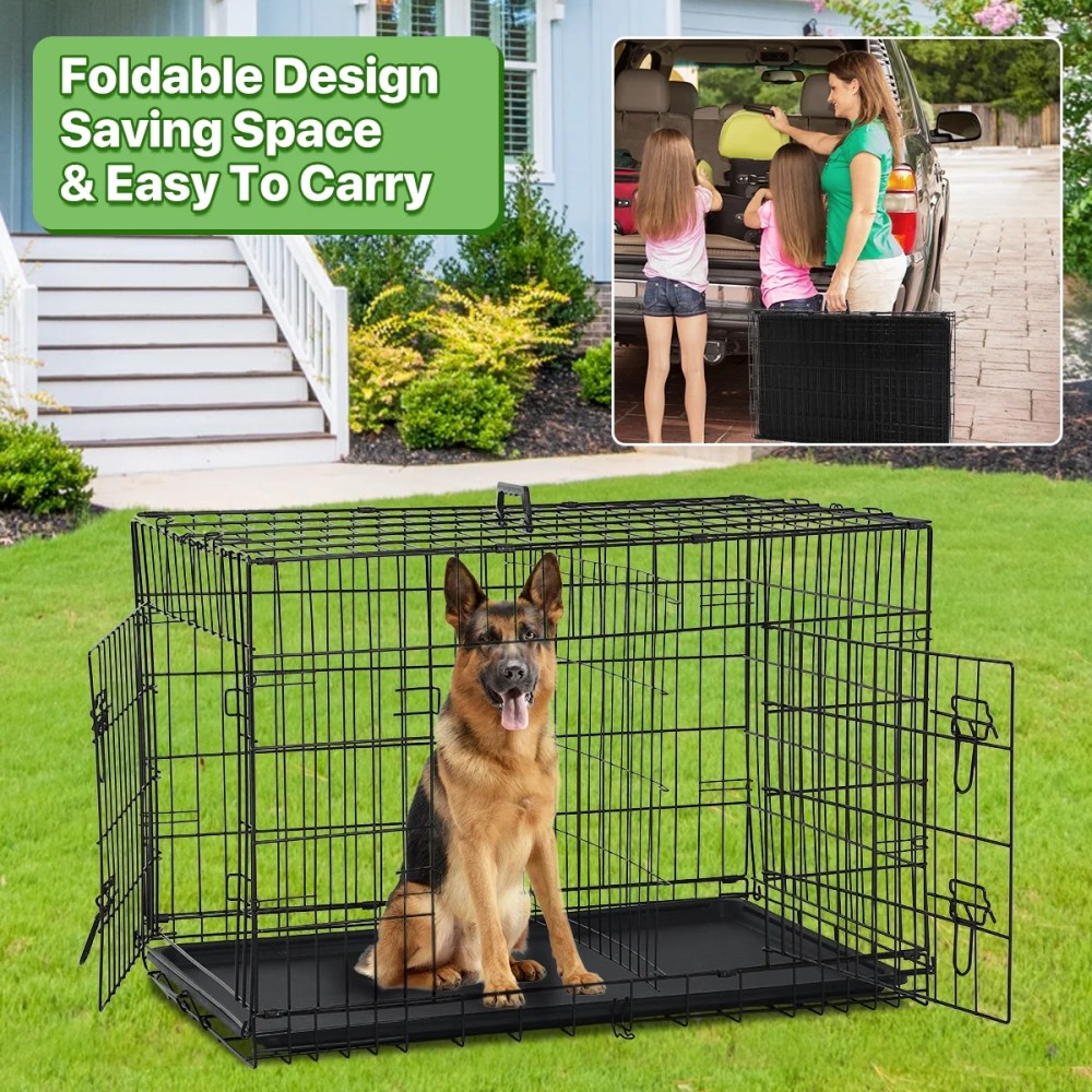 Dkelincs 48 inch Dog Crate Folding XXL Large Dog Cage Dog Kennels and Crates for Large Dogs Pet Animal Segregation Cage with Divider, Plastic Tray, Double-Door, Handle, Black - Image 3