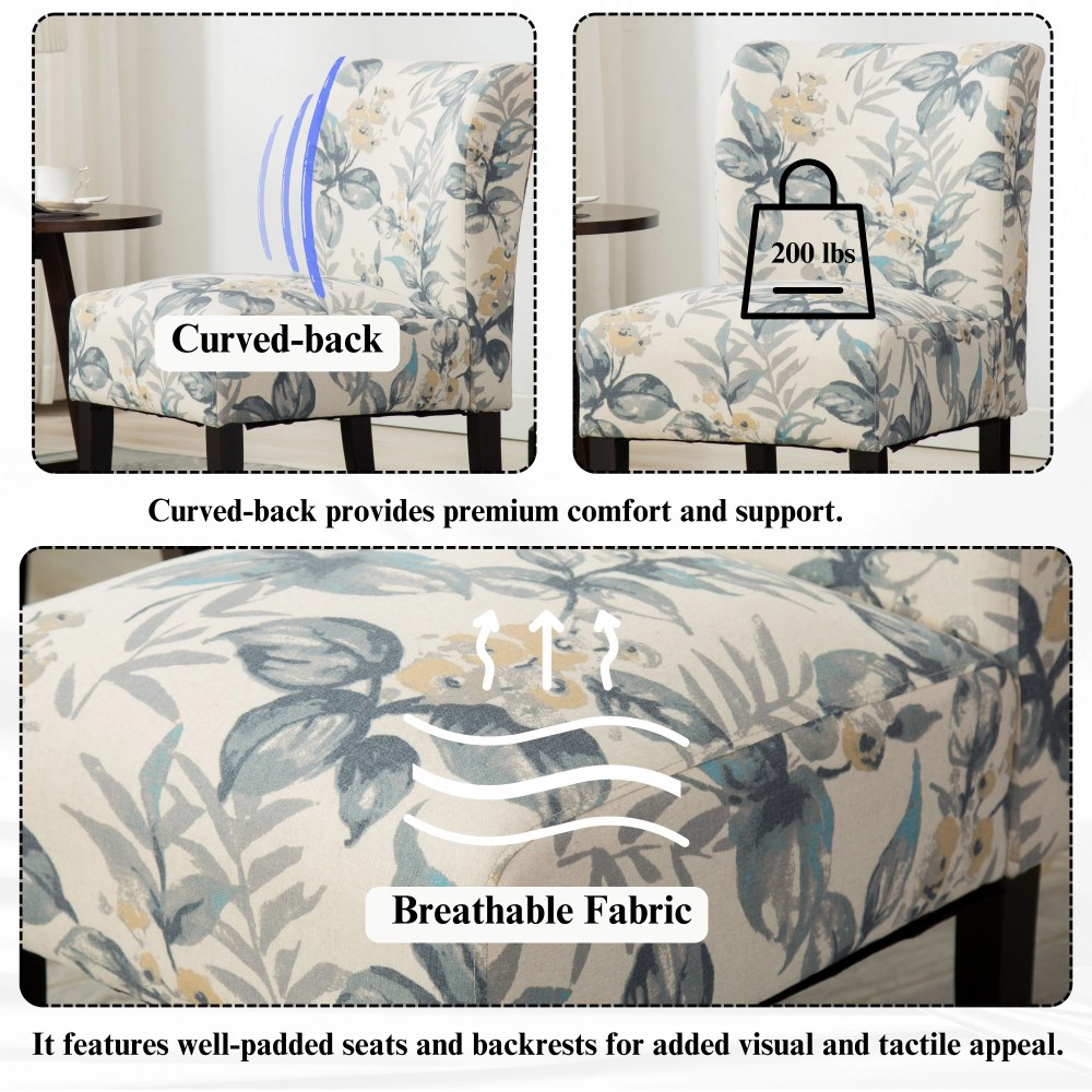 Roundhill Furniture Capa Print Fabric Armless Contemporary Accent Chair in Blue Leaves - Image 7