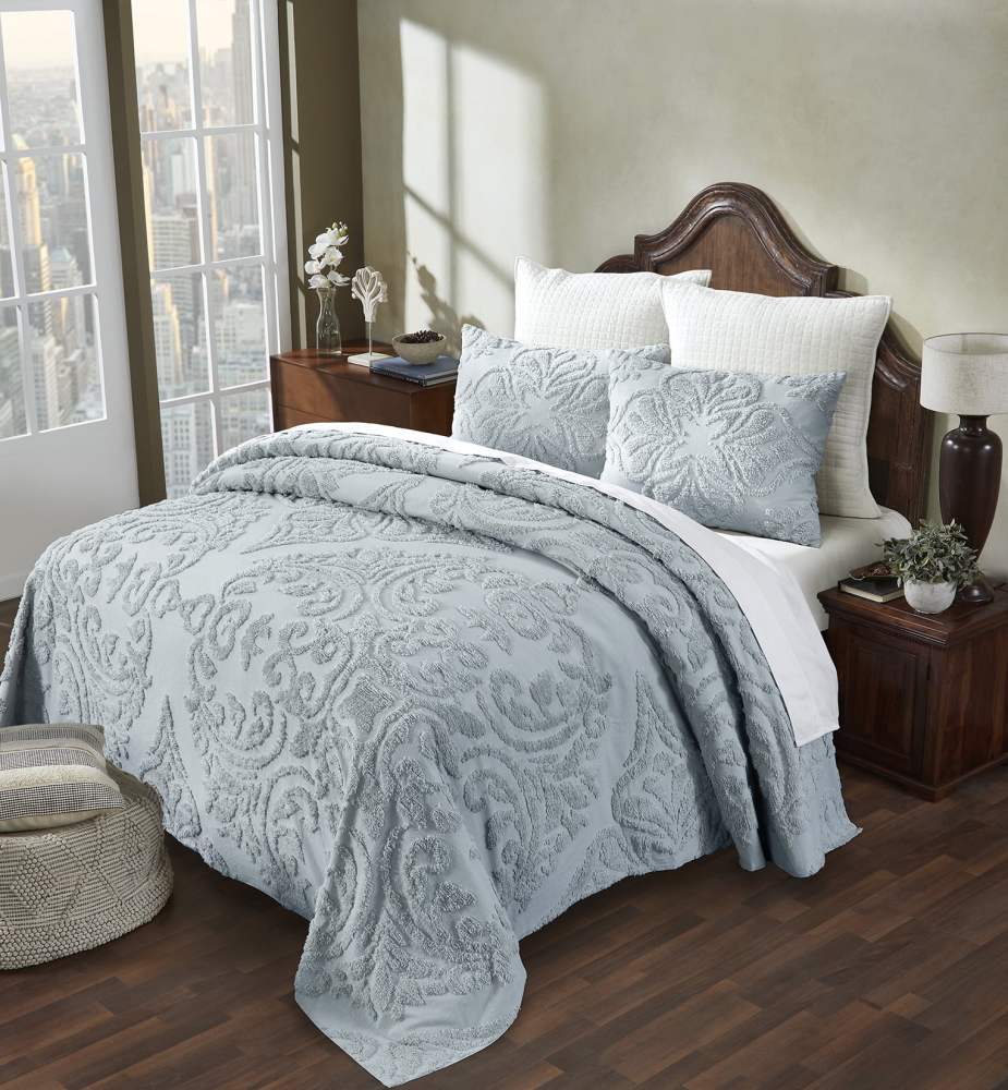 Better Trends 3 Piece Full/Double Bedspread Set 100 Cotton Tufted Floral Vineyard Pattern Soft & Luxurious Feel, Machine Washable (Blue) Rylee Collection - Image 5
