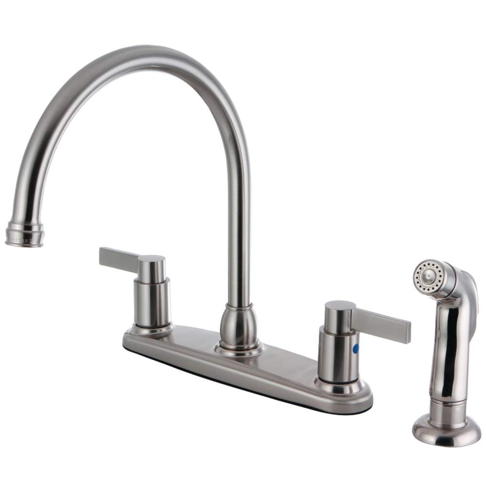 Kingston FB2798NDLSP NuvoFusion Two-Handle 4-Hole 8" Centerset Kitchen Faucet with Side Sprayer in Brushed Nickel