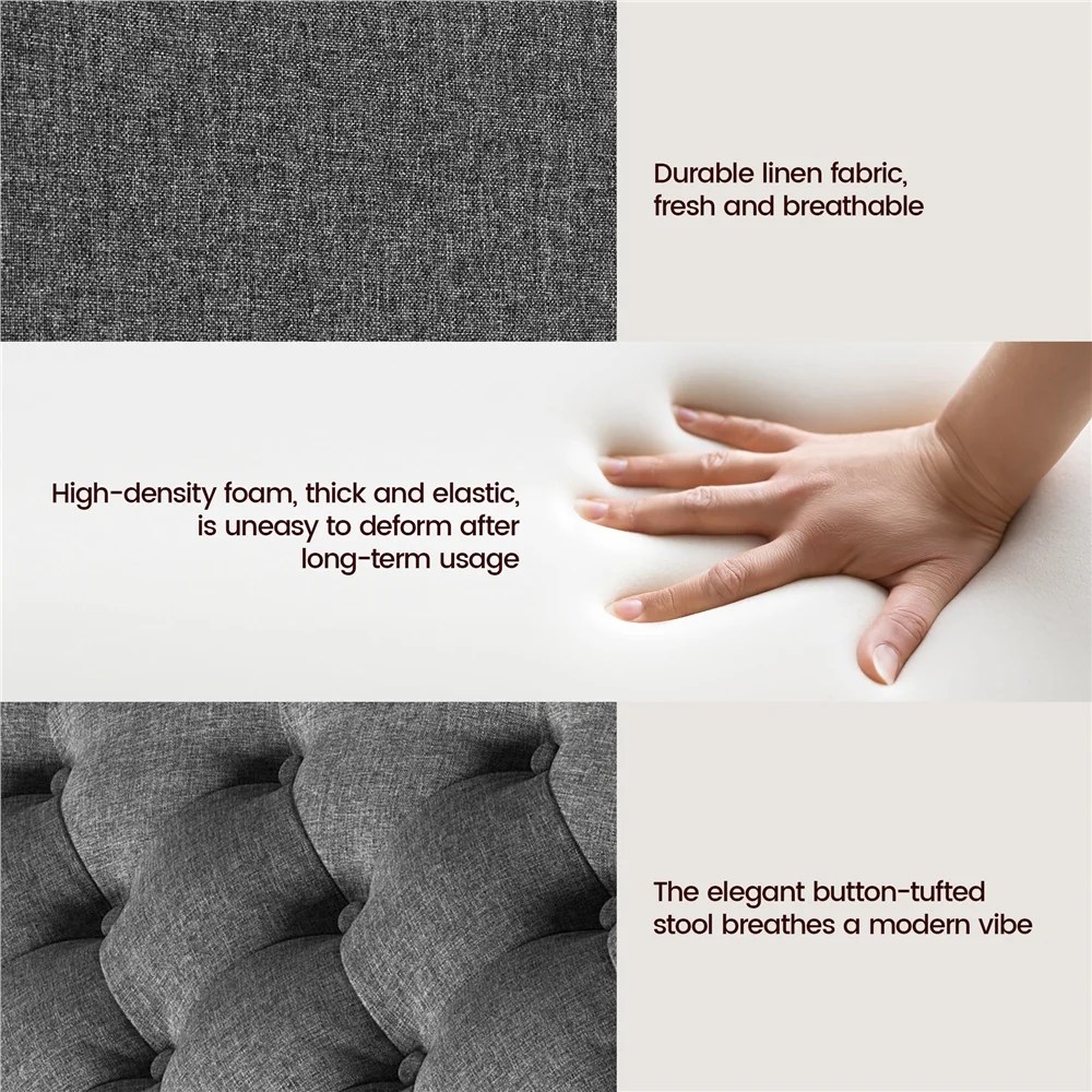 Alden Design Modern Linen-like Storage Ottoman Bench with Button-Tufted for Entryway,Dark Gray - Image 4
