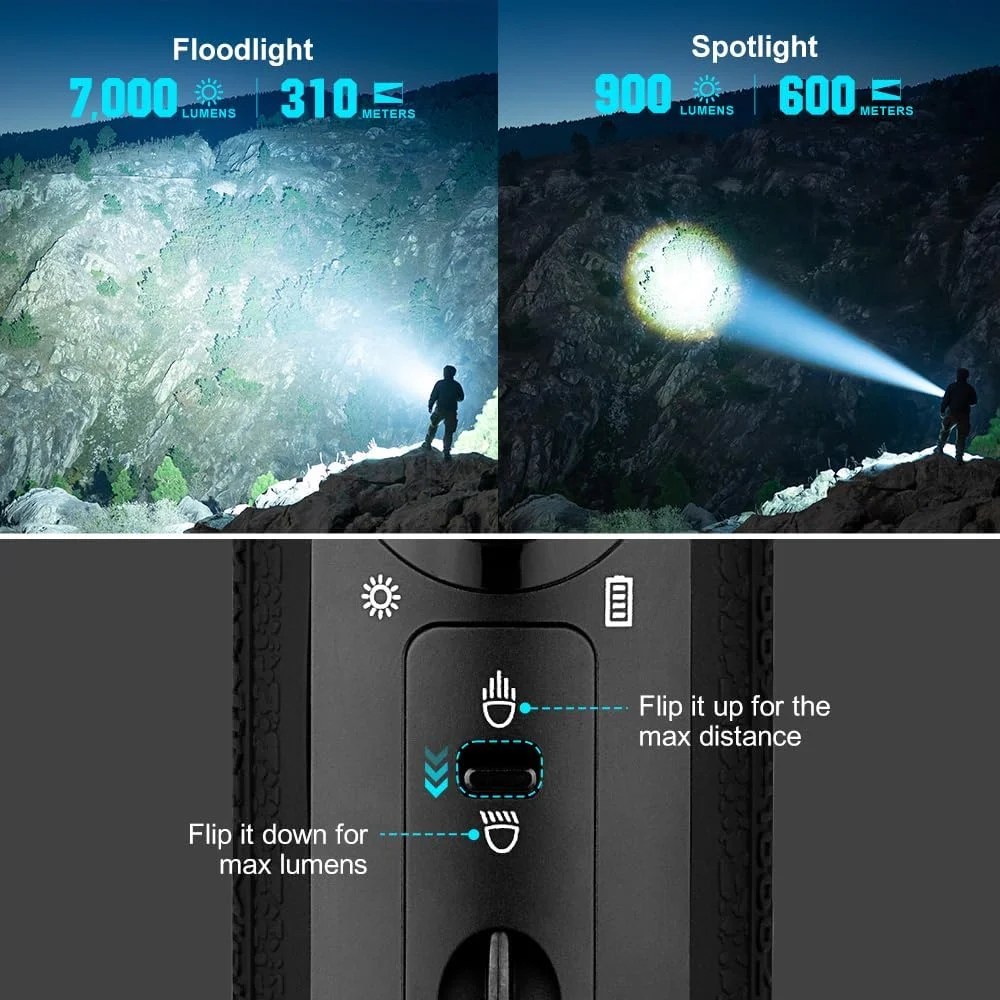 Olight Marauder Mini 7000 Lumens LED Super Bright Rechargeable Flashlight, Black - Image 2