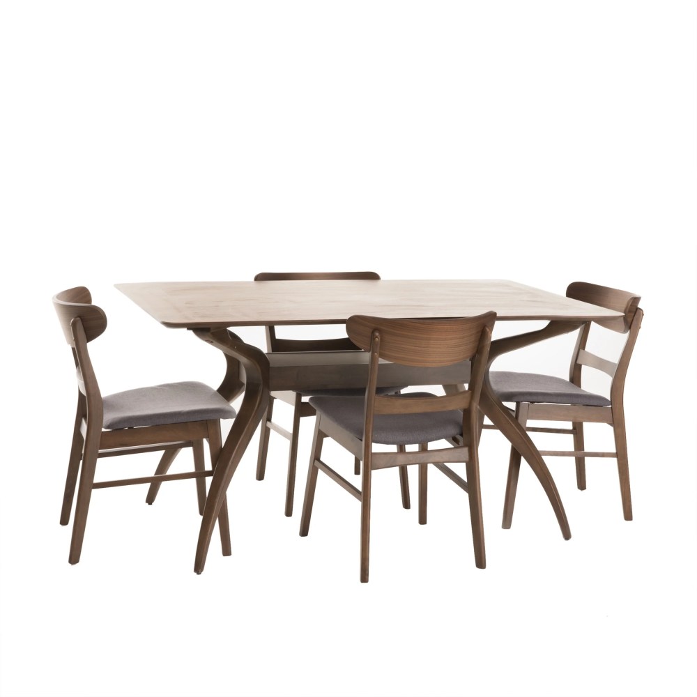 Bellamy Studios Lydia Mid-Century Modern 5 Piece Dining Set, Dark Gray and Natural Walnut