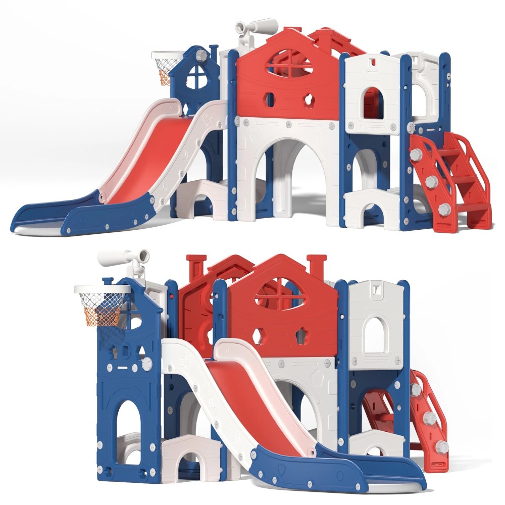 NBTiger Multi-functional Kids Slide Playset with Slide and Climber,  Red and Blue,  for Ages 1-3,  Indoor/Outdoor