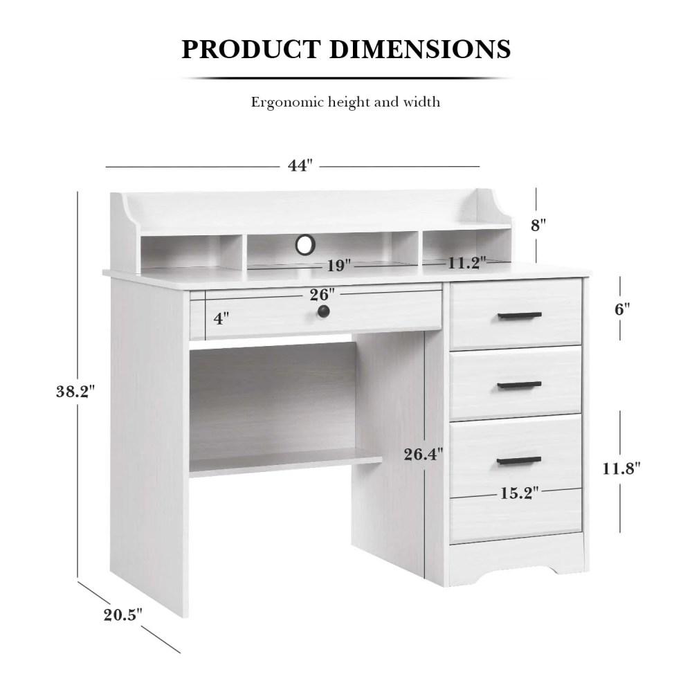 4 Ever Wooden L-Shaped Desk with Hutch & Storage,White - Image 5