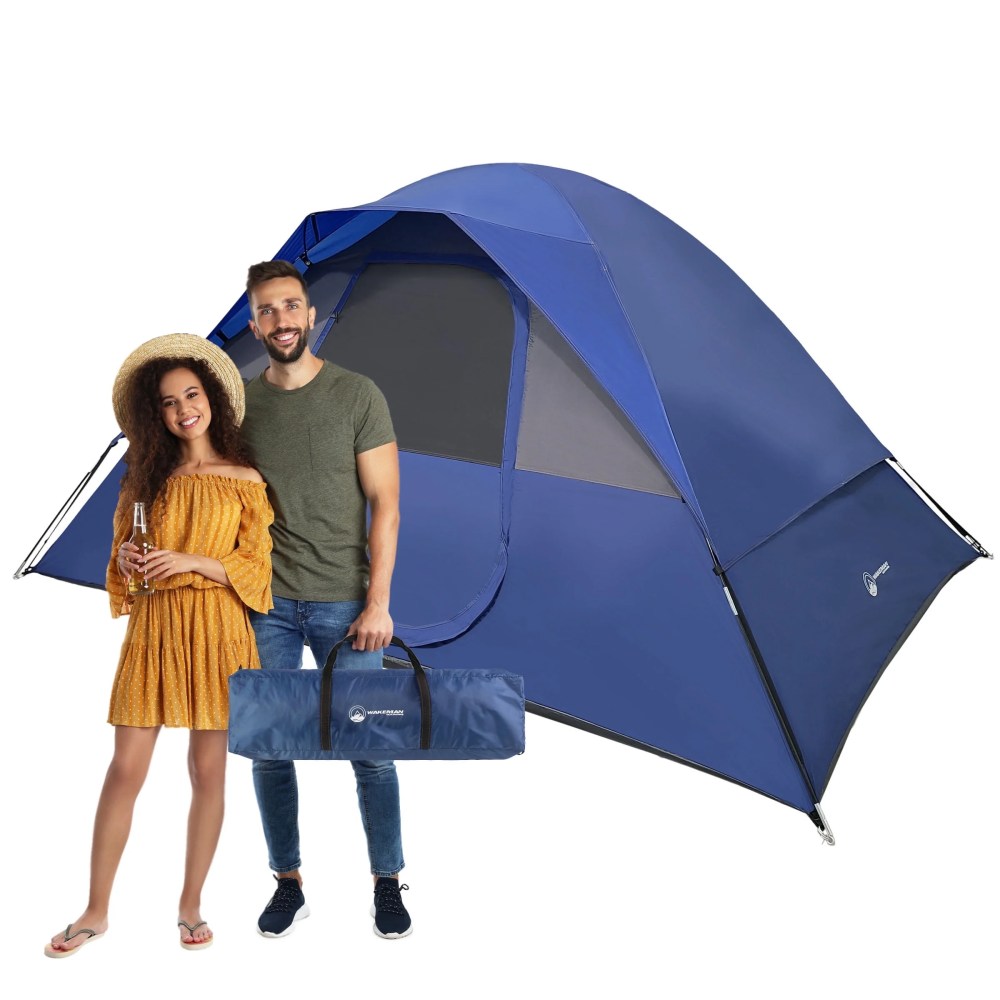 Wakeman Outdoors 5 Person Camping Tent with Rain Fly and Carrying Bag,  Blue