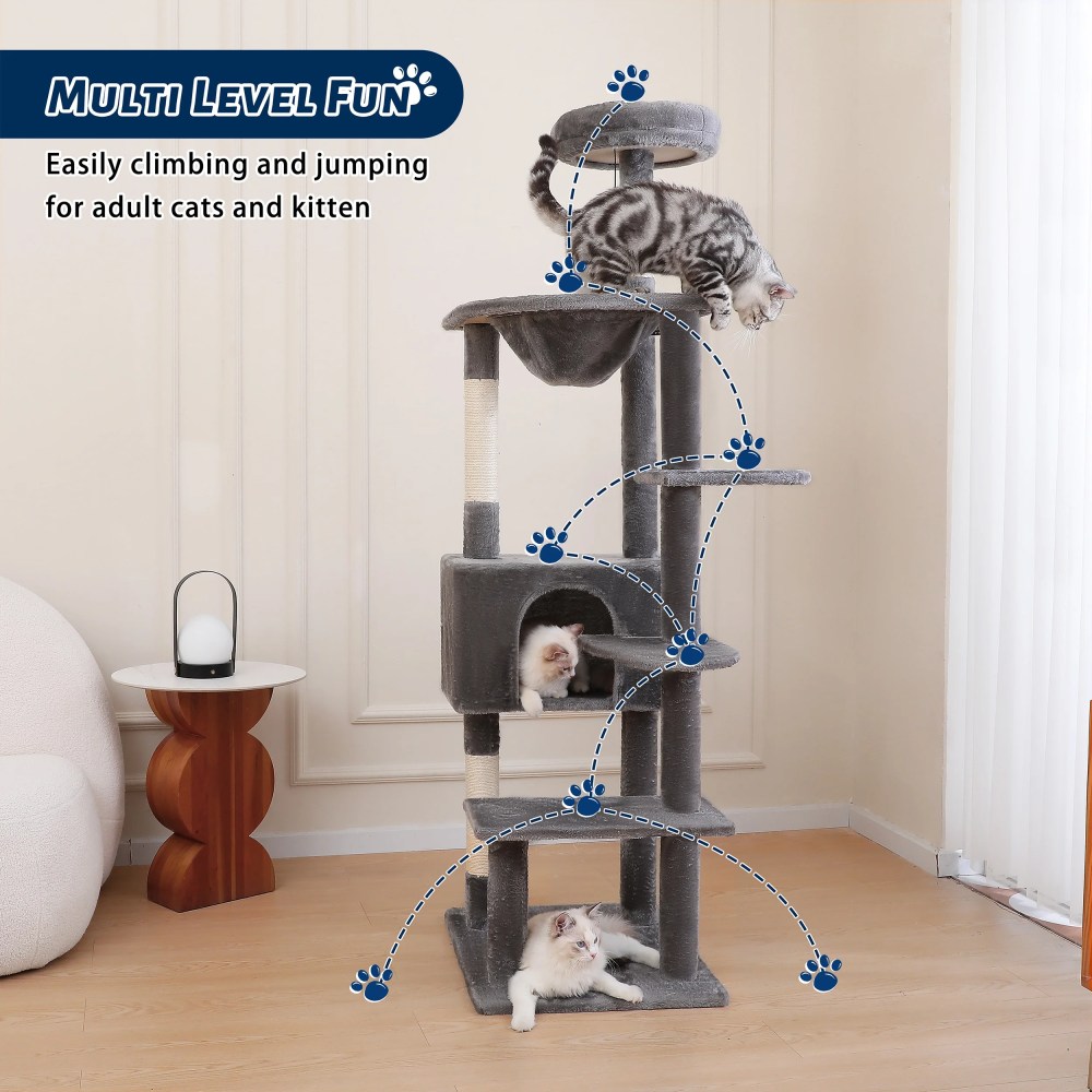 Vibrant Life 70" Cat Tree for Indoor Cat, Multi-Level Cat Tower with Scratching Posts, Gray - Image 10