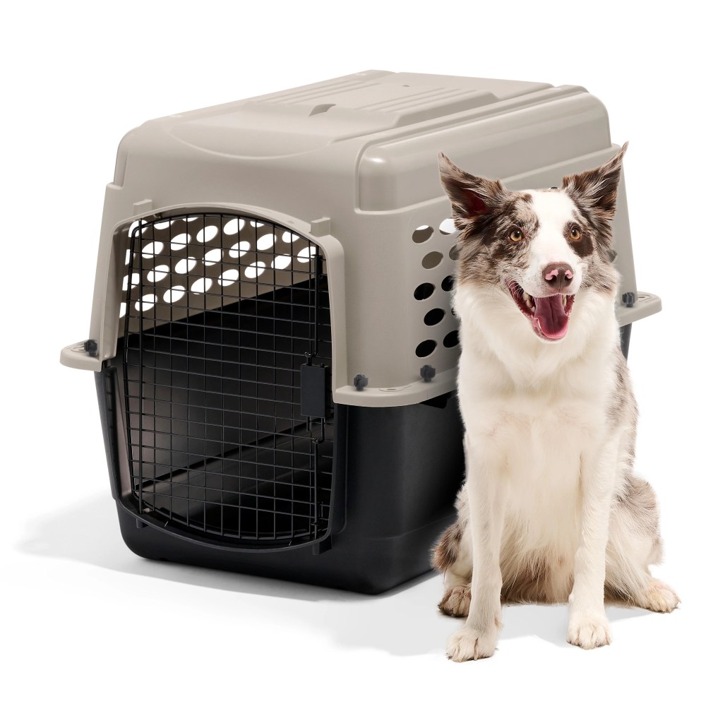 Petmate Vari Medium Plastic Portable Dog Kennel Airline Friendly Pet Carrier, 32" for Pets 30-50 lb, Taupe/Black - Image 11