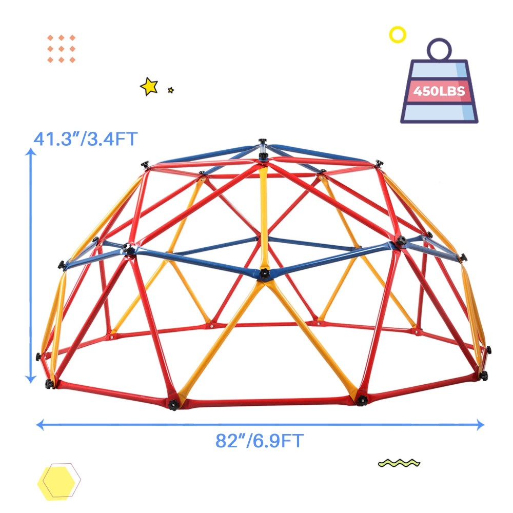 NYEEKOY Steel Frame Monkey Playground Climber, Red Yellow Blue, 82.3 x 79.6 x 41.3 in, 46.3 lbs - Image 6