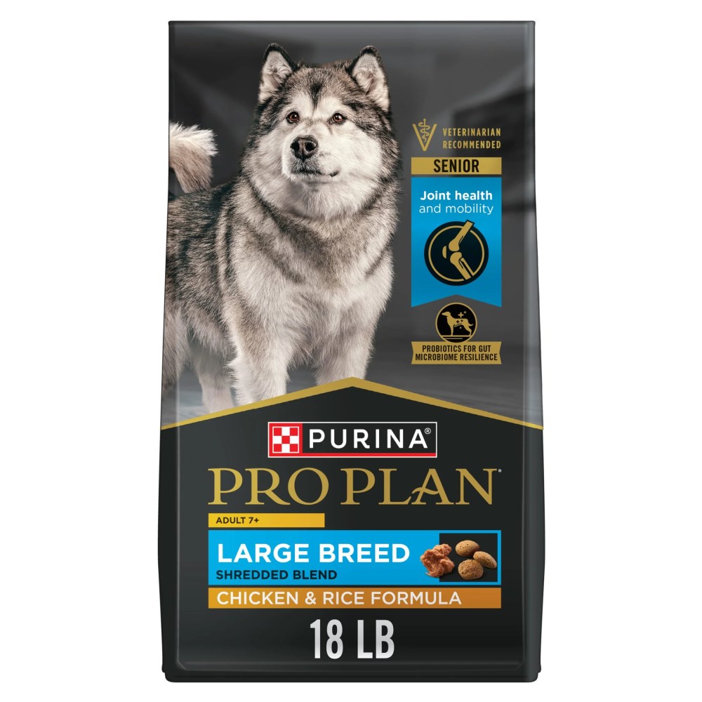 Purina Pro Plan Adult 7 Plus Shredded Blend Chicken and Rice Formula Senior Large Breed Dog Food,  18 lb Bag