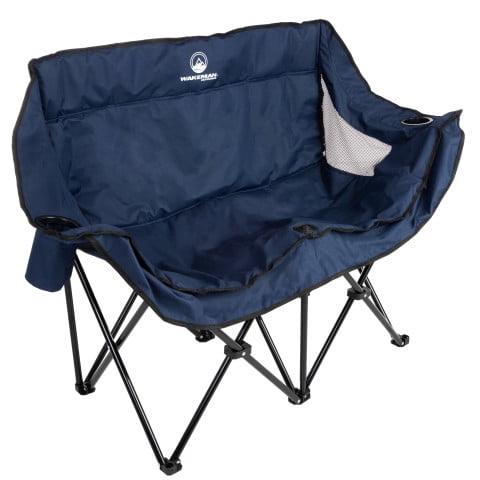 Wakeman Outdoor Double Camping Chair - Camp Loveseat with Carry Bag,  Blue
