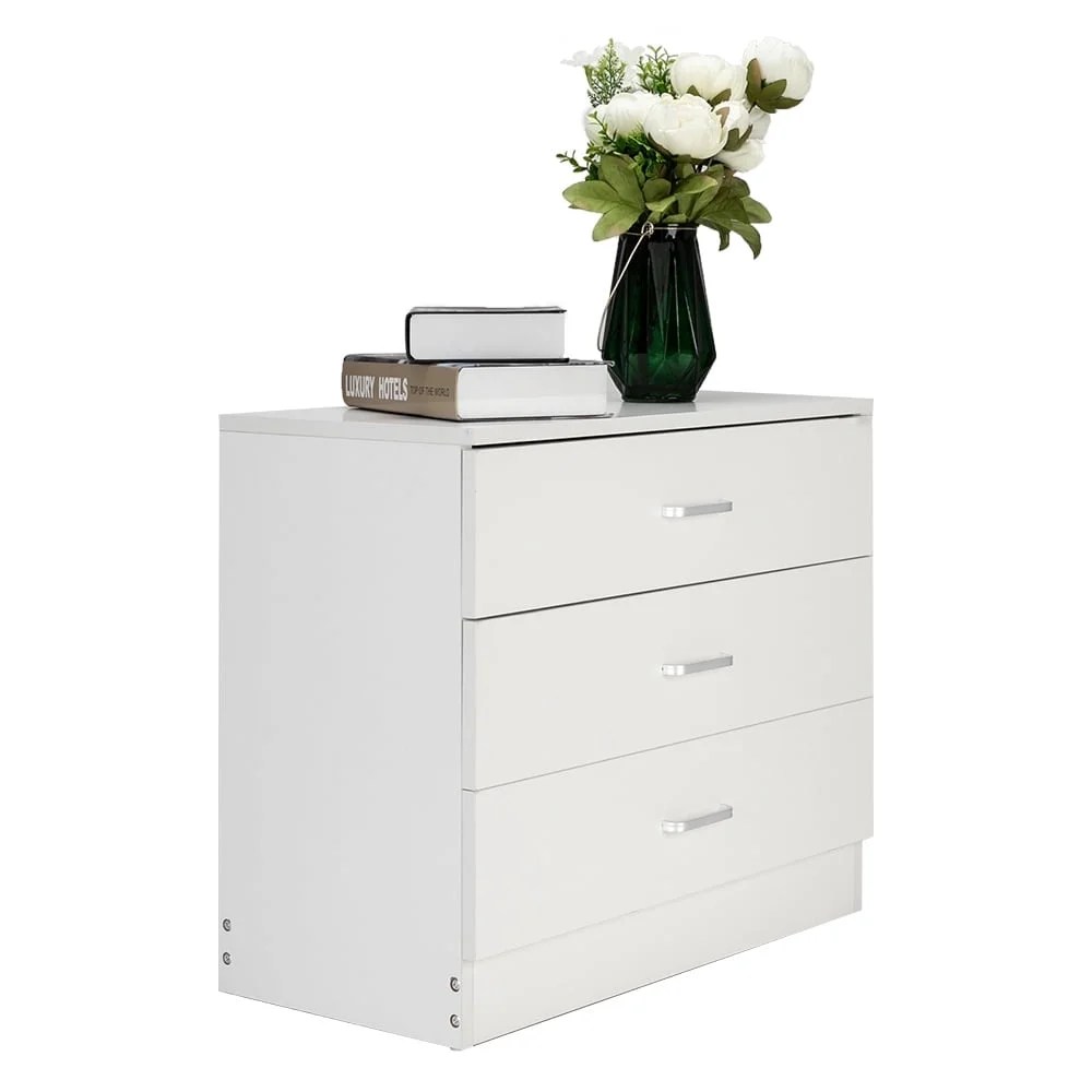 HiiKaa 26in 3 Wood Drawer Dresser with Storage for Closet, Bedroom, Living Room and Hallway,Drawers Dresser Bedside Nightstand, White