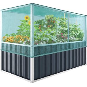 KING BIRD 68" x 36" x 46.5" Raised Garden Bed with Garden Anti Bird Protection Netting Structure Galvanized Steel Metal Planter Outdoor