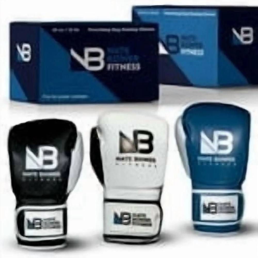 Nate Bower Fitness Elite Punching Bag Boxing Gloves - Extra Thick Padding for Unisex Beginner Boxers and Training Fitness - Premium Cowhide Leather -Black Boxing Gloves with White Accents - 10oz