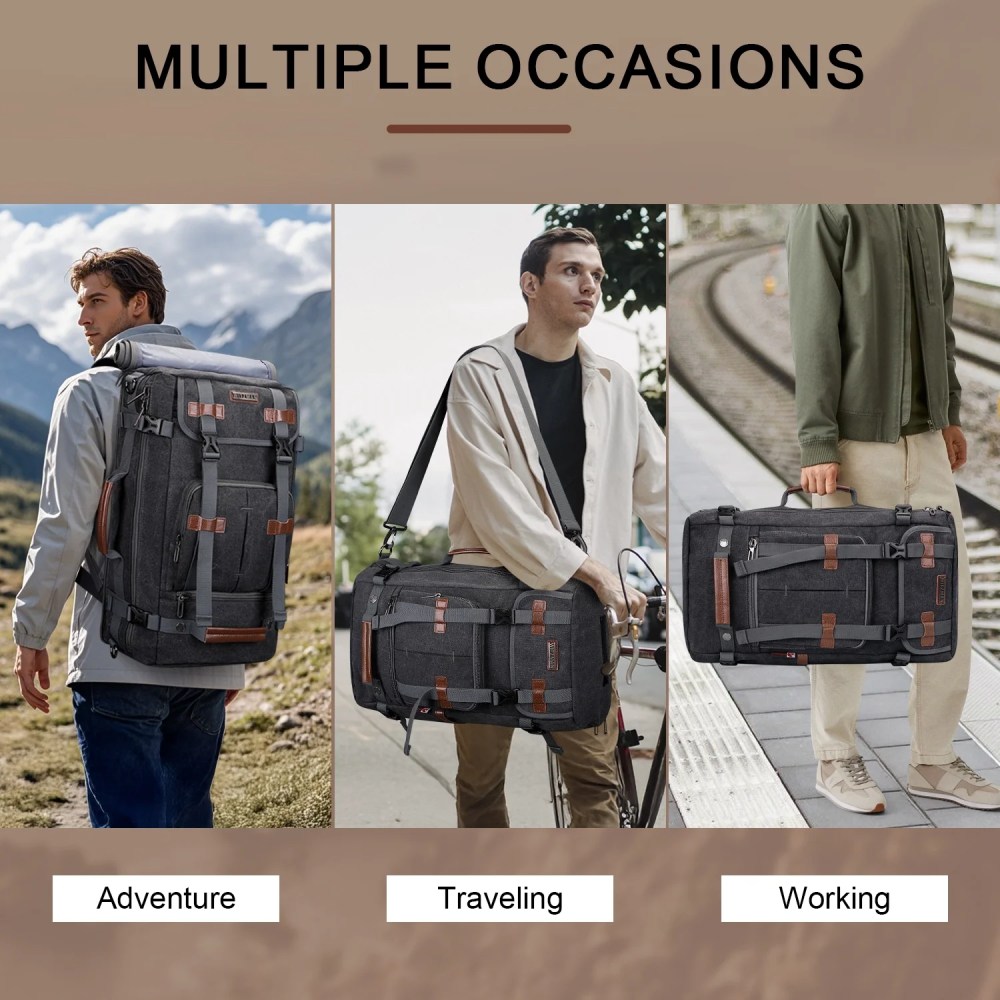 WITZMAN Travel Backpack for Men Large Canvas Backpack Luggage Carry on Duffel Bag A519-1 Black - Image 6
