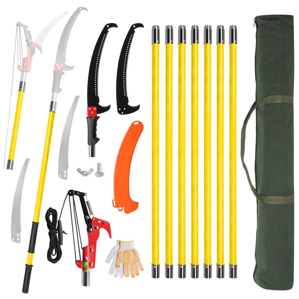 30 Ft Manual Pole Saw,Extendable Tree Pruner Blade and Scissors Set with Fiberglass Handles,Long Branch Pruner Retractable for Backyard and Garden,Bush Cutting and Pruning of Palm Trees,Yellow