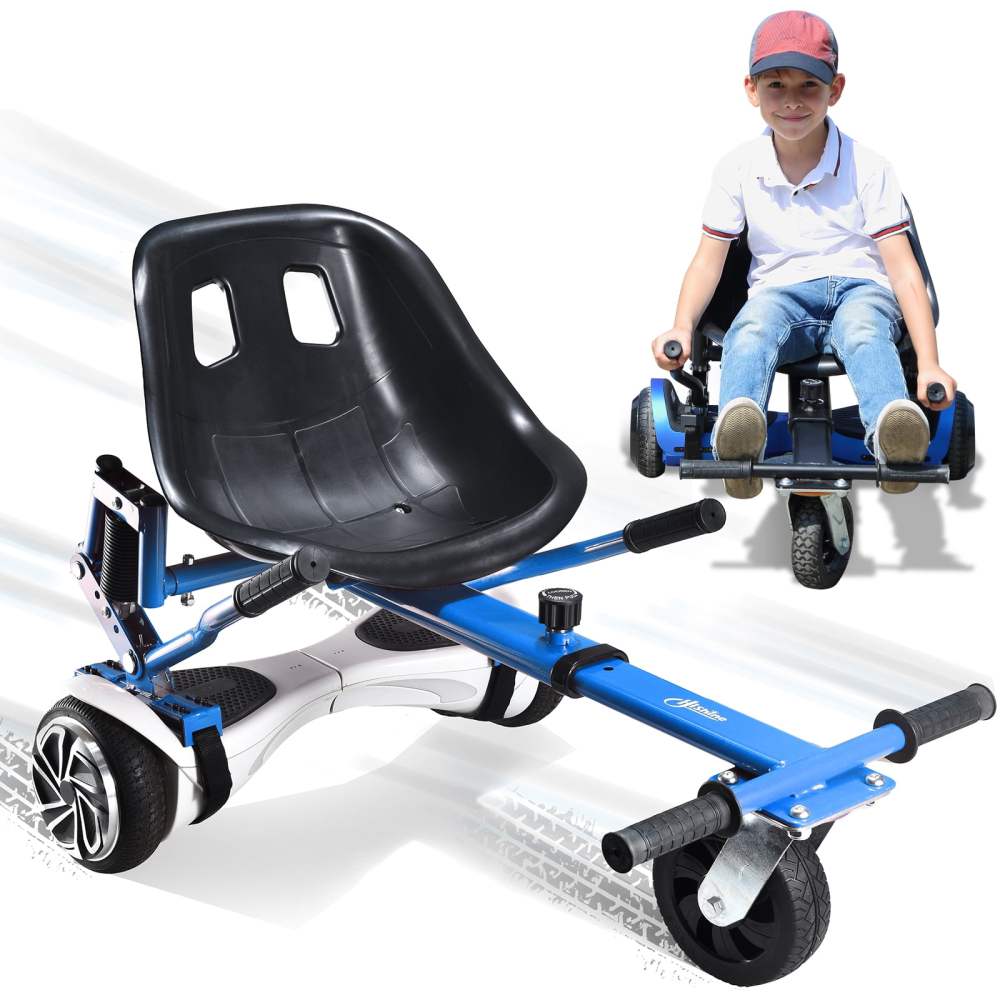 Hoverboard seat attachment, hoverboard go kart for adults & kids, accessories to transform hoverboard into go cart, hover carts for self balancing scooter with off-road tire and shock absorber, blue