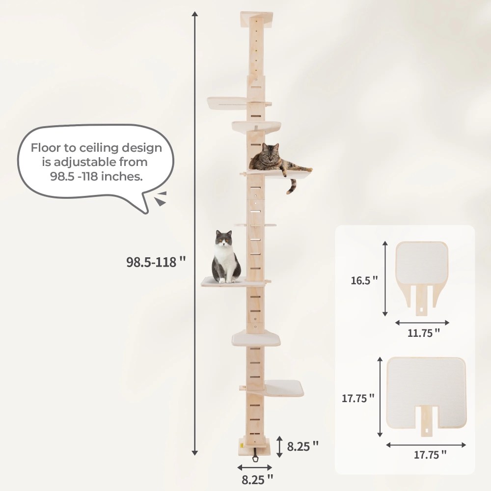 COZIWOW Floor to Ceiling Cat Tree Tower for Indoor Large Cats Tall Cat Climber with Adjustable Height (98-114 inches) 7 Tier Wood Cat Climbing Tower - Image 8