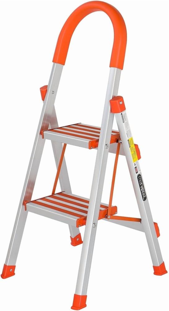 LUISLADDERS 2 Step Ladder with Handrails,Aluminum Lightweight Folding Step Stool,Portable Home and Kitchen Anti-Slip Stepladder 350lbs EN131 (2 Step)