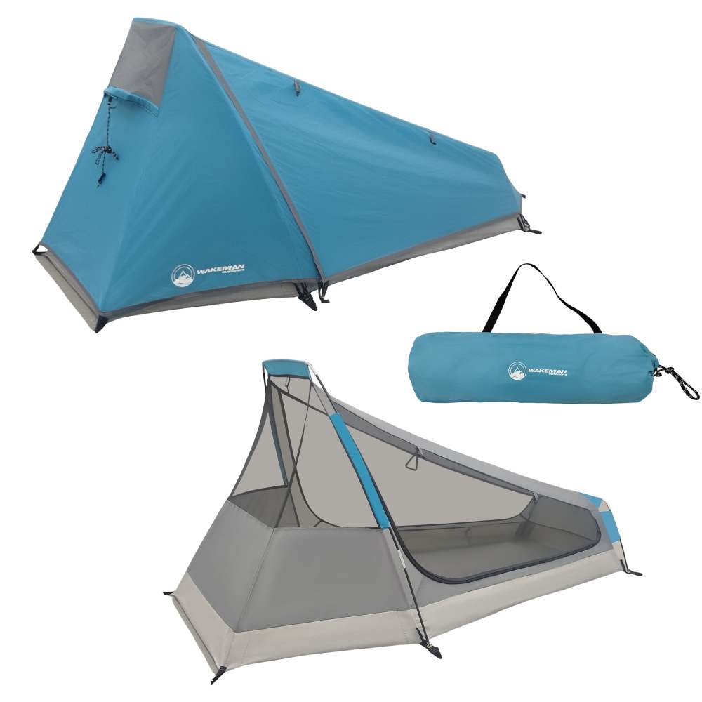 Wakeman Outdoors Single Person Tent - Ultralight 1 Person Camping Tent with Rainfly and Bag,  Blue