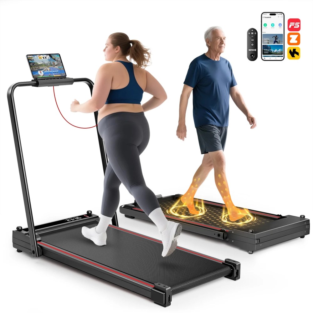 BEROCA 4-in-1 Portable Treadmill with Foot Massage, 3HP Foldable Treadmill with Incline Handle, Under Desk Small Treadmill For Home Office with Remote Control LED Display